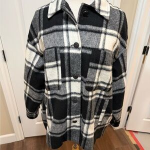 Zara Black and White Plaid Utility Jacket